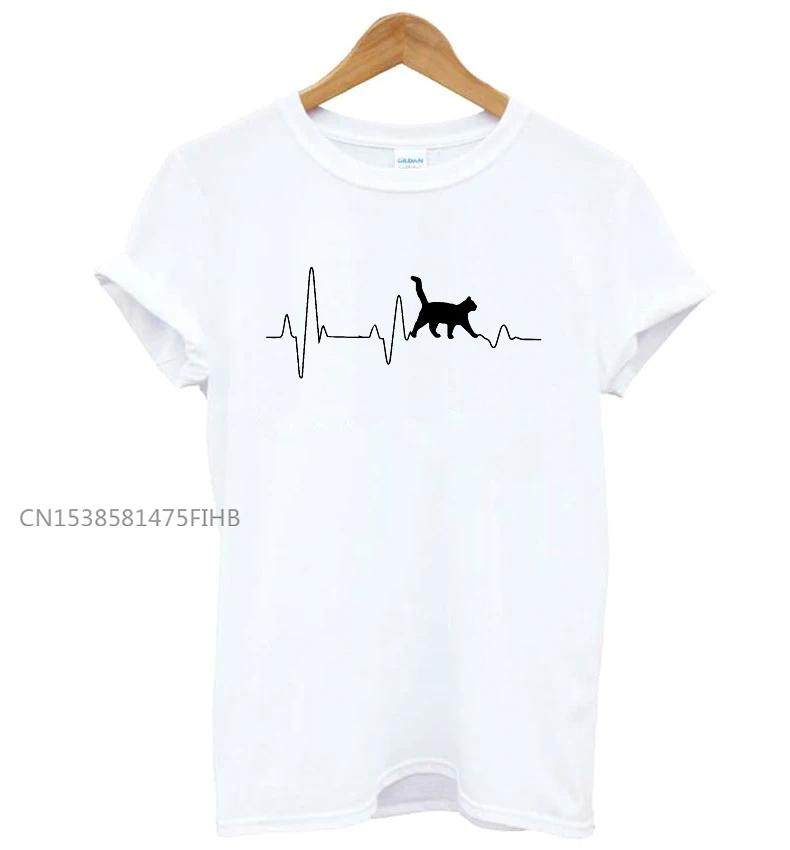 Cat Heartbeat Lifeline Letters Print Women Basic Tshirt ̾ ĳ־ Funny T Shirt For Lady Girl Top Tee Hipster